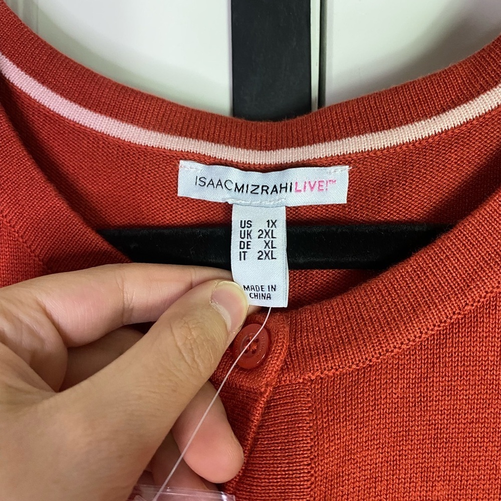 Isaac Mizrahi Orange Cardigan Sweater Button Down High Low Cut NWT size 1X - Picture 11 of 15